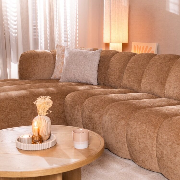 Canapé d’angle gauche Luca en tissu chenille peach