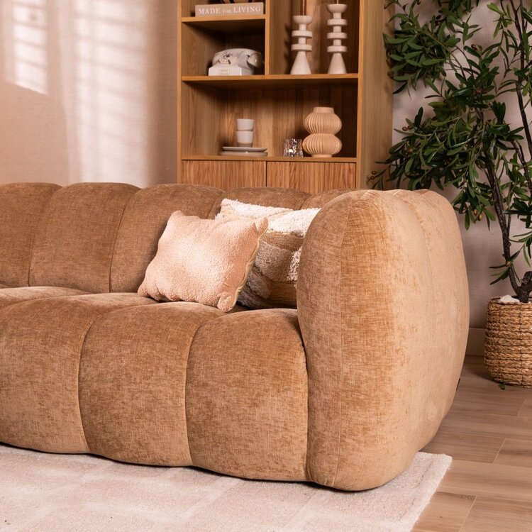 Canapé d’angle gauche Luca en tissu chenille peach