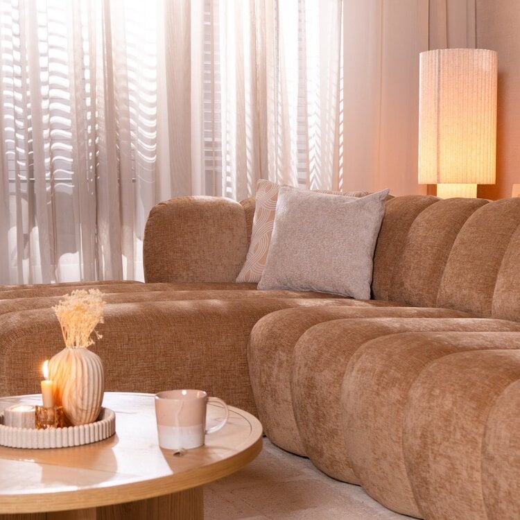 Canapé d’angle gauche Luca en tissu chenille peach