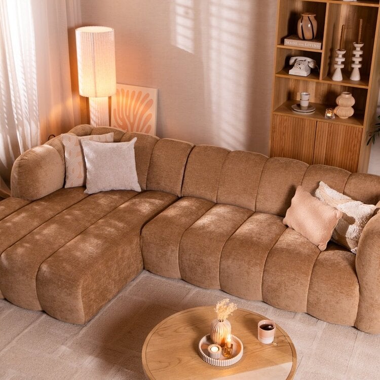 Canapé d’angle gauche Luca en tissu chenille peach