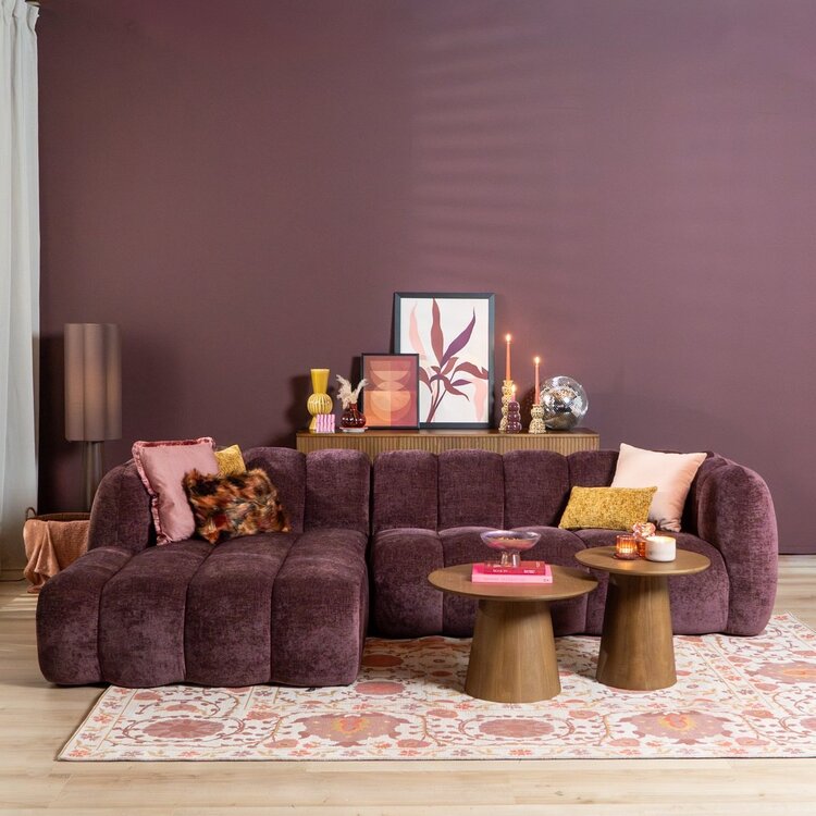 Canapé d’angle gauche Luca en tissu chenille violet