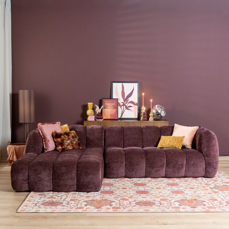 Canapé d’angle gauche Luca en tissu chenille violet