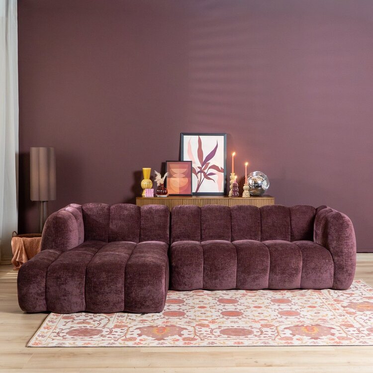 Canapé d’angle gauche Luca en tissu chenille violet