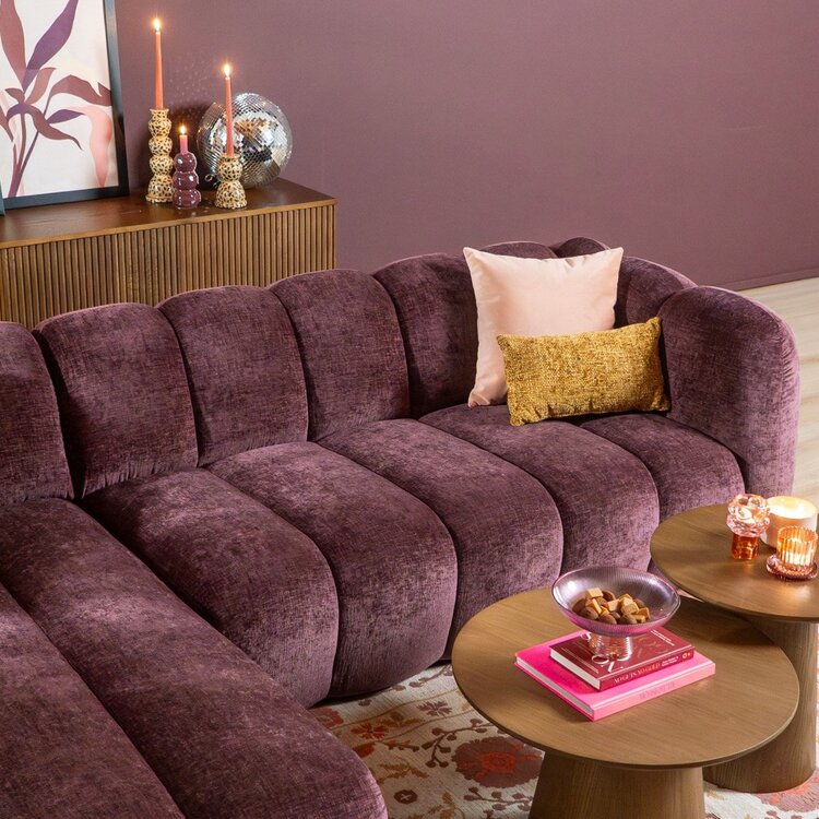 Canapé d’angle gauche Luca en tissu chenille violet