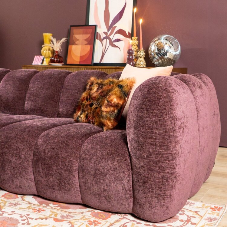 Canapé d’angle gauche Luca en tissu chenille violet