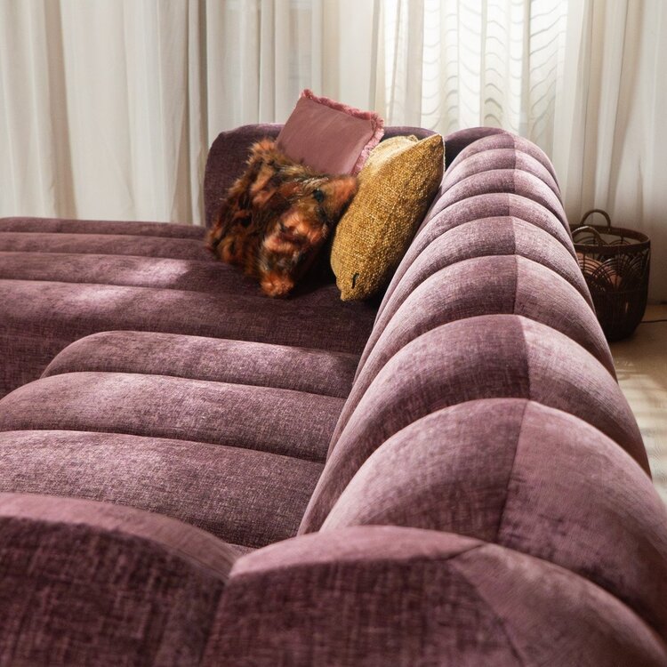 Canapé d’angle gauche Luca en tissu chenille violet