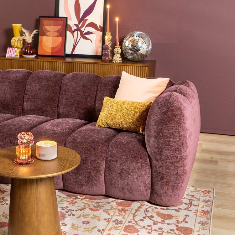 Canapé d’angle gauche Luca en tissu chenille violet