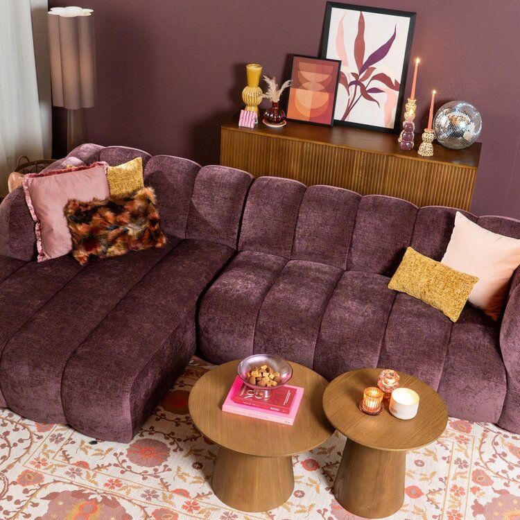 Canapé d’angle gauche Luca en tissu chenille violet