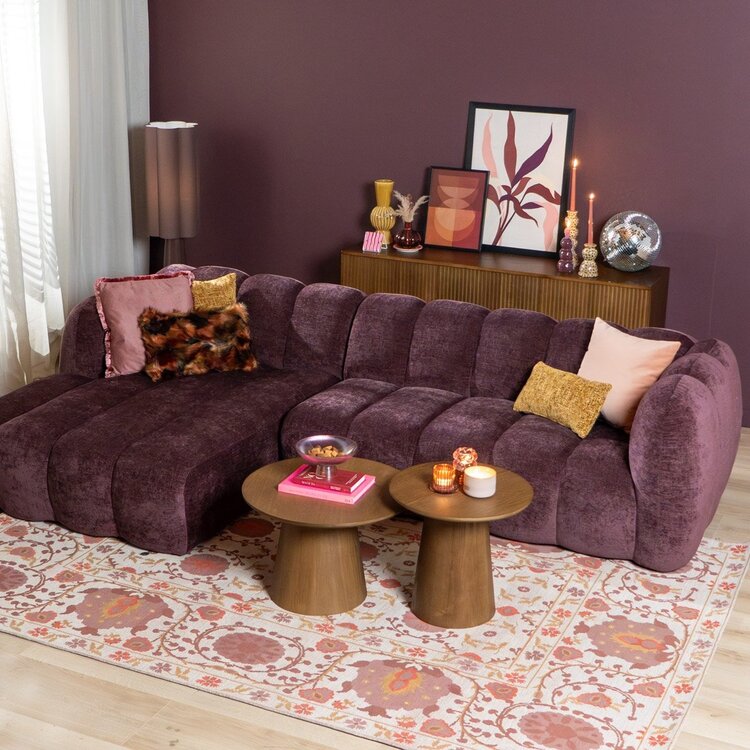 Canapé d’angle gauche Luca en tissu chenille violet