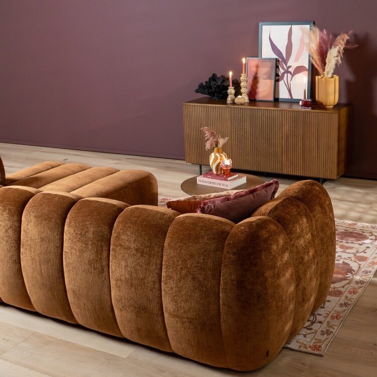 Canapé d’angle droit Luca en tissu chenille cuivre