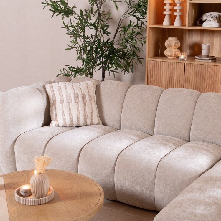 Canapé d’angle droit Luca en tissu chenille sand