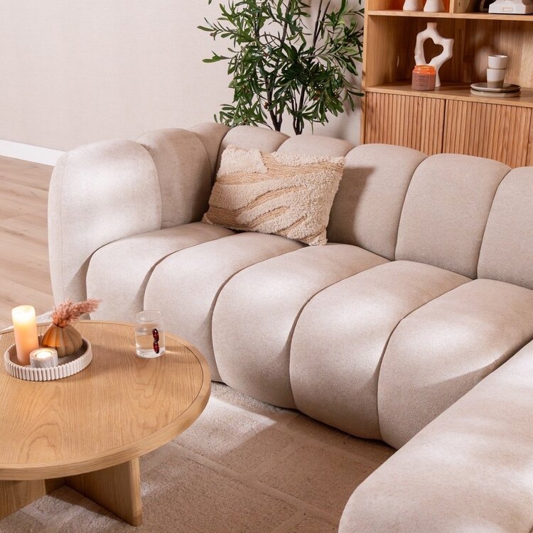 Canapé d’angle droit Luca en tissu chenille beige