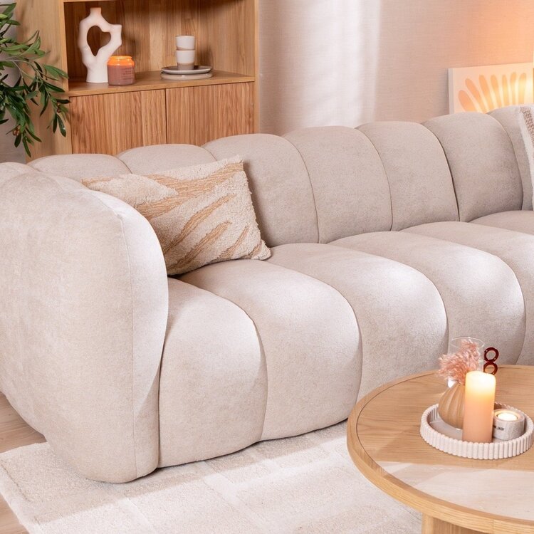 Canapé d’angle droit Luca en tissu chenille beige