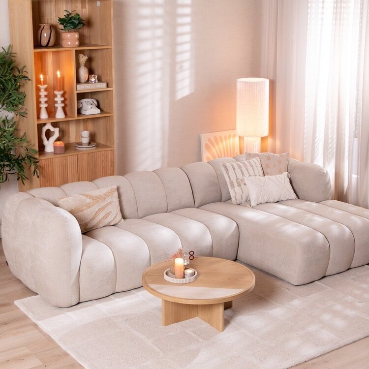 Canapé d’angle droit Luca en tissu chenille beige