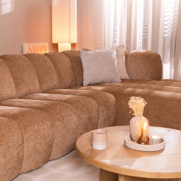 Canapé d’angle droit Luca en tissu chenille peach