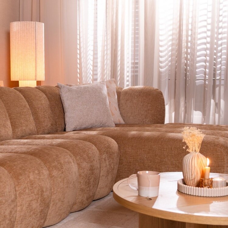 Canapé d’angle droit Luca en tissu chenille peach