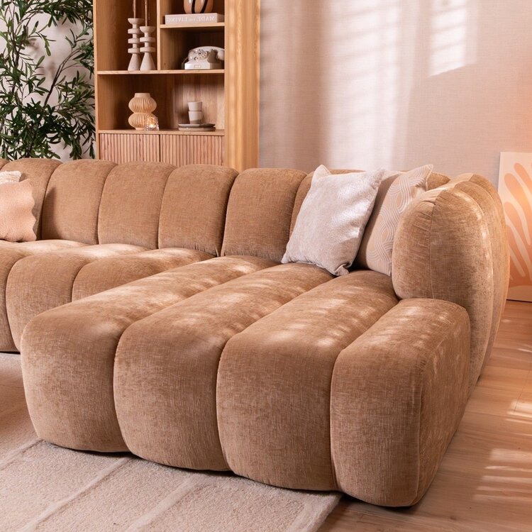 Canapé d’angle droit Luca en tissu chenille peach