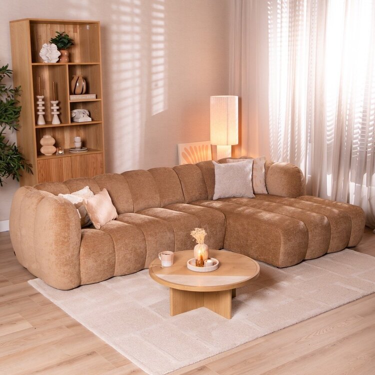 Canapé d’angle droit Luca en tissu chenille peach