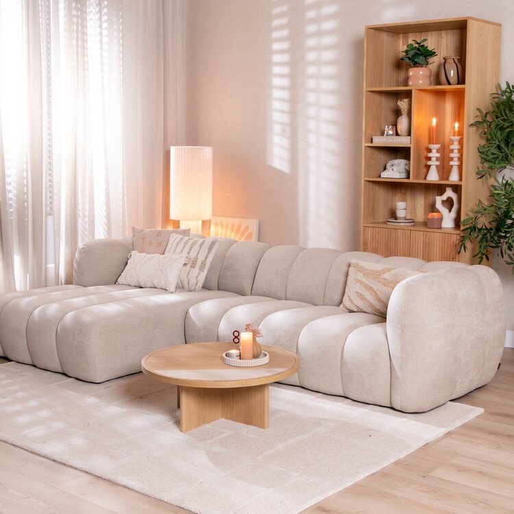 Canapé d’angle gauche Luca en tissu chenille beige