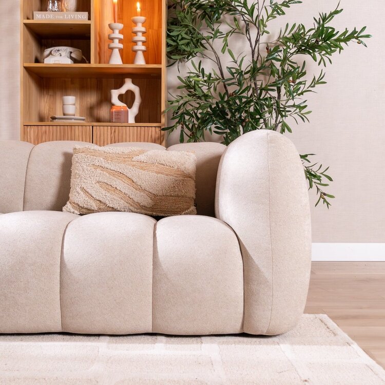 Canapé d’angle gauche Luca en tissu chenille beige