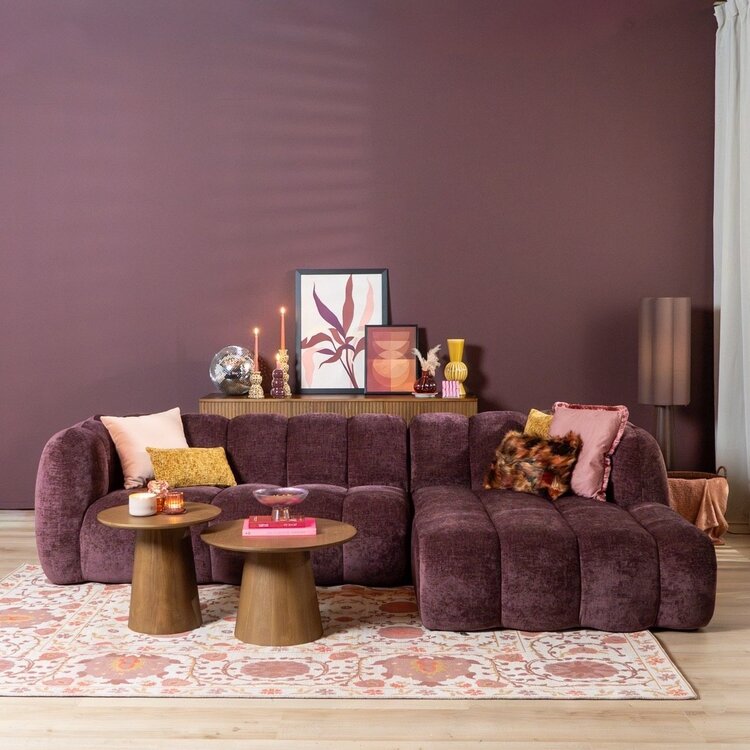 Canapé d’angle droit Luca en tissu chenille violet