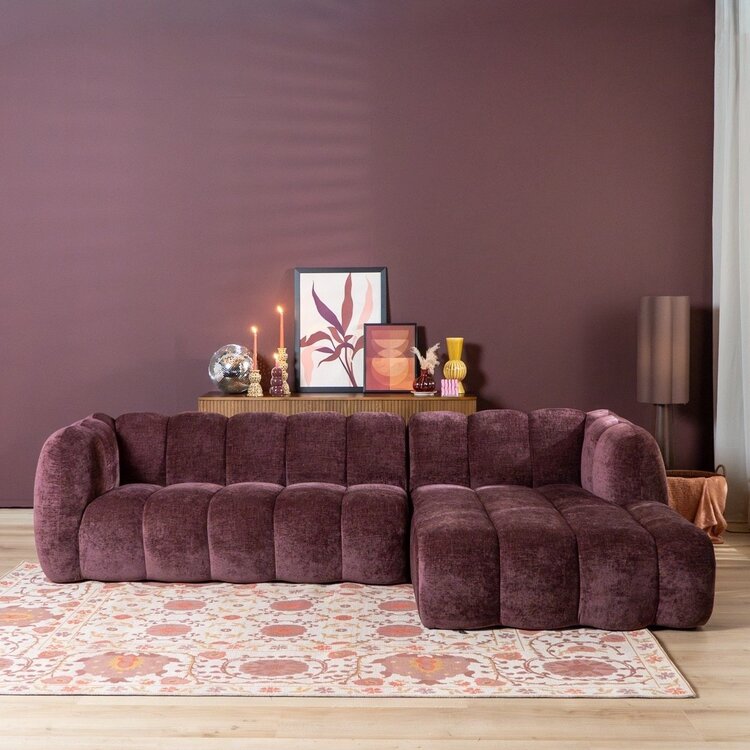 Canapé d’angle droit Luca en tissu chenille violet