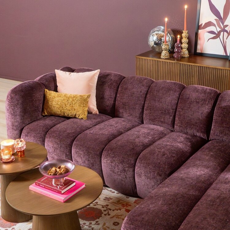 Canapé d’angle droit Luca en tissu chenille violet