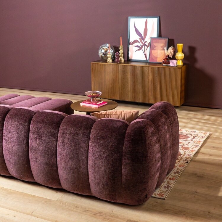 Canapé d’angle droit Luca en tissu chenille violet