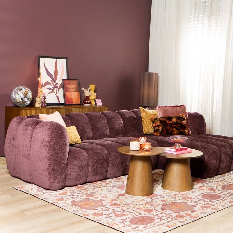 Canapé d’angle droit Luca en tissu chenille violet