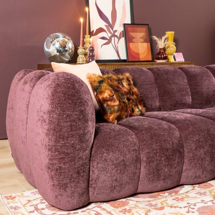 Canapé d’angle droit Luca en tissu chenille violet