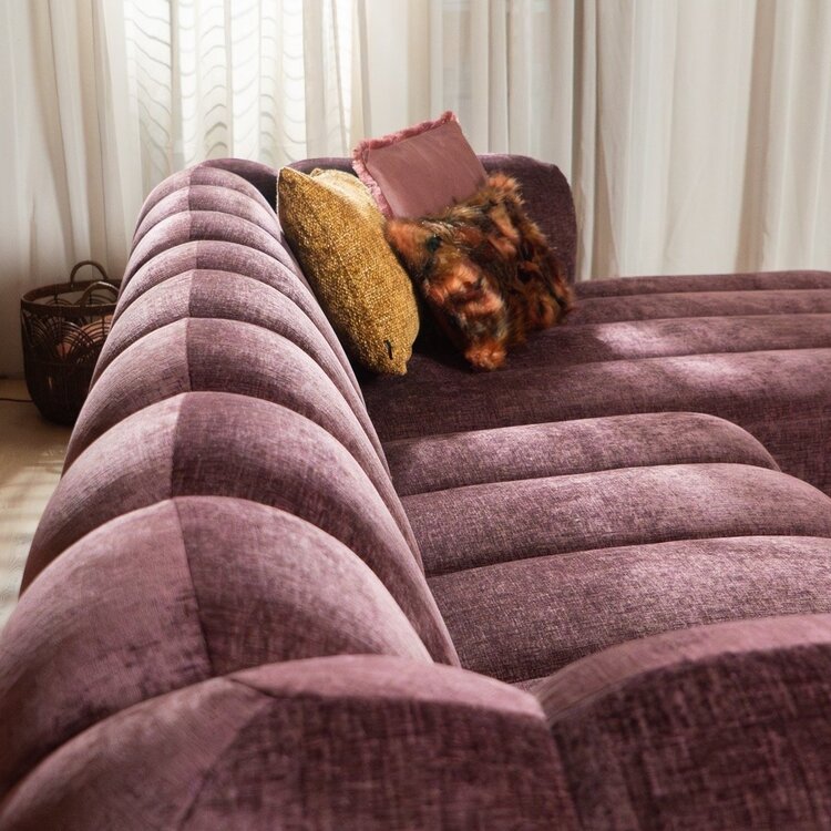 Canapé d’angle droit Luca en tissu chenille violet