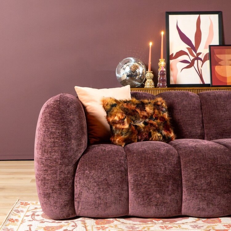 Canapé d’angle droit Luca en tissu chenille violet