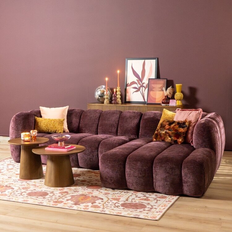 Canapé d’angle droit Luca en tissu chenille violet