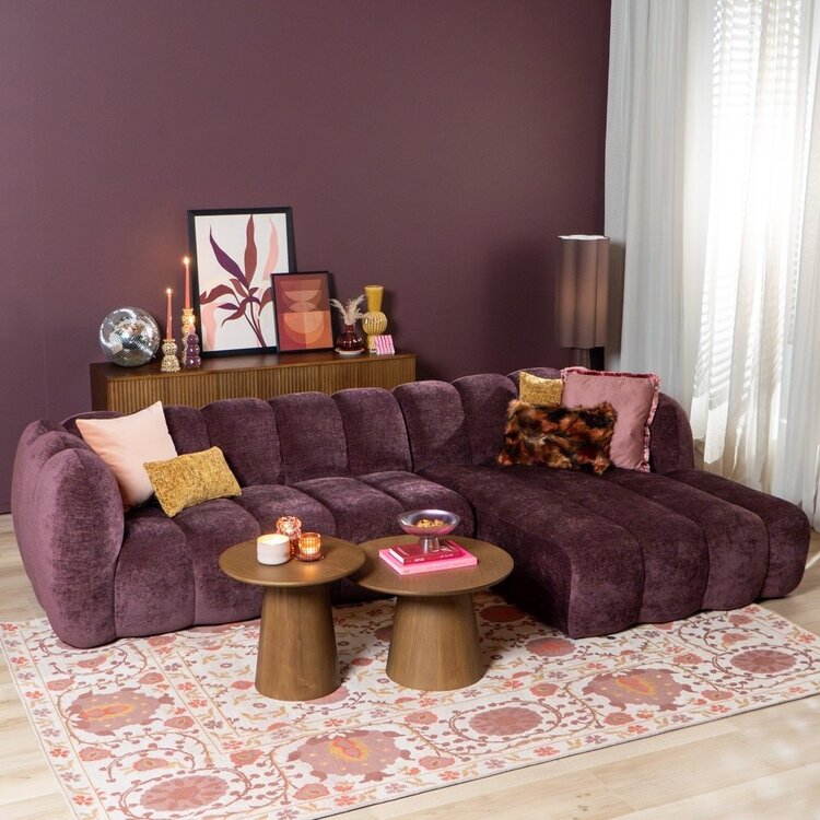 Canapé d’angle droit Luca en tissu chenille violet