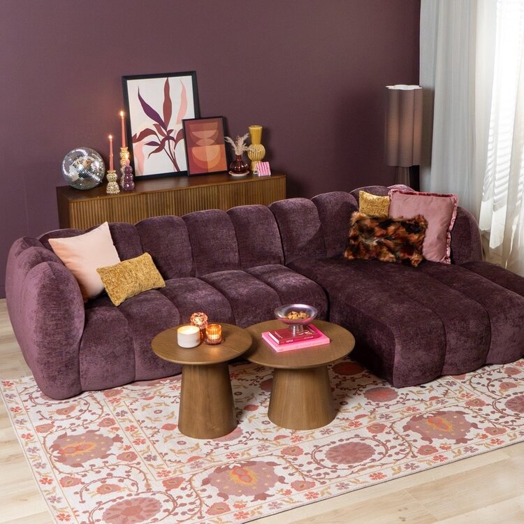 Canapé d’angle droit Luca en tissu chenille violet