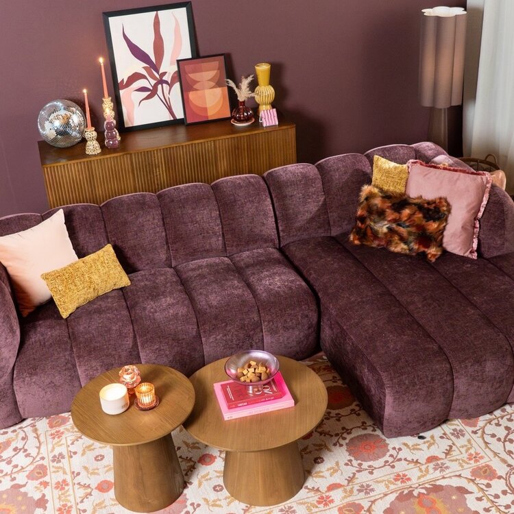 Canapé d’angle droit Luca en tissu chenille violet