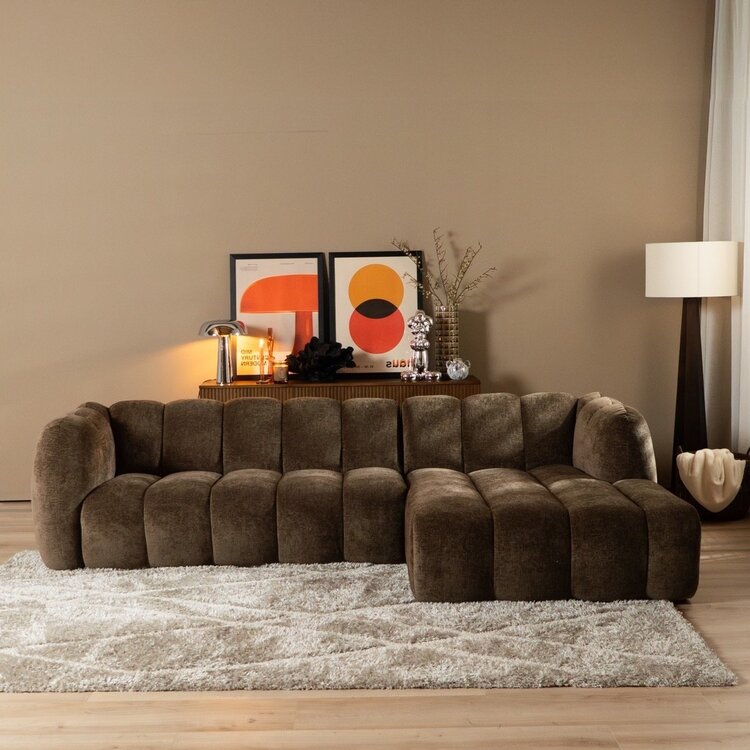 Canapé d’angle droit Luca en tissu chenille mocha