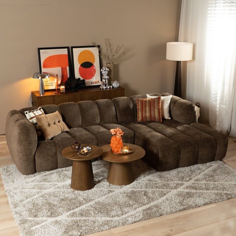 Canapé d’angle droit Luca en tissu chenille mocha