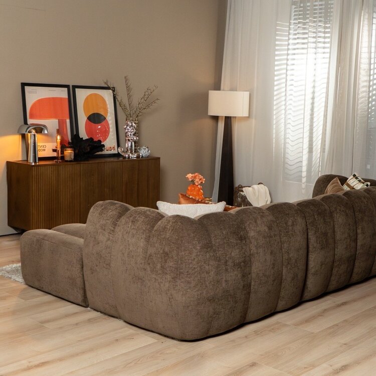 Canapé d’angle droit Luca en tissu chenille mocha