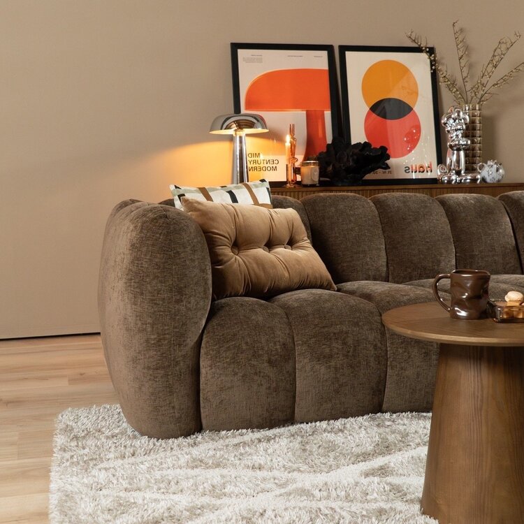 Canapé d’angle droit Luca en tissu chenille mocha