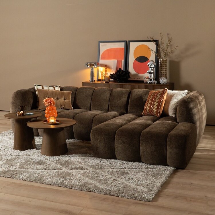 Canapé d’angle droit Luca en tissu chenille mocha