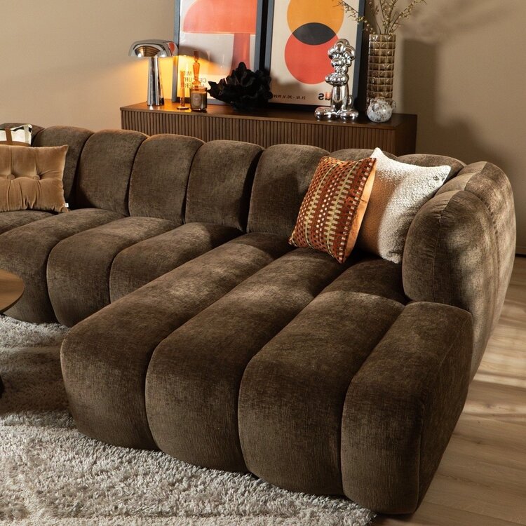 Canapé d’angle droit Luca en tissu chenille mocha