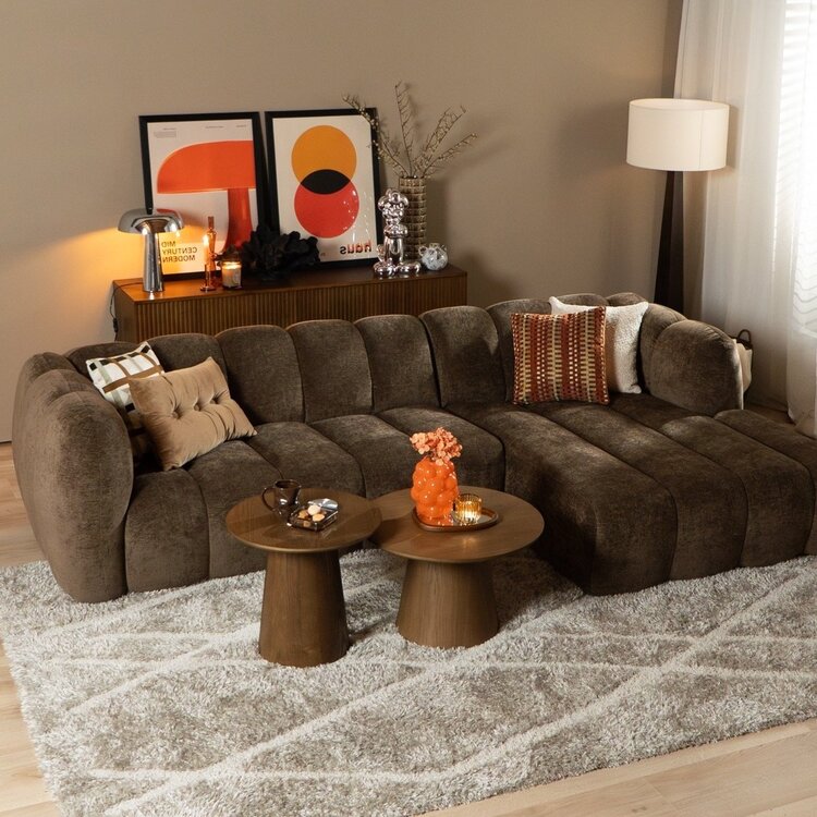 Canapé d’angle droit Luca en tissu chenille mocha