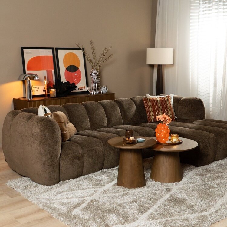 Canapé d’angle droit Luca en tissu chenille mocha