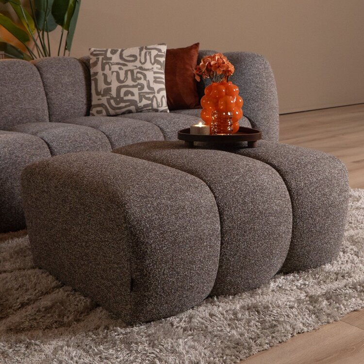 Pouf Luca en bouclé brun/gris