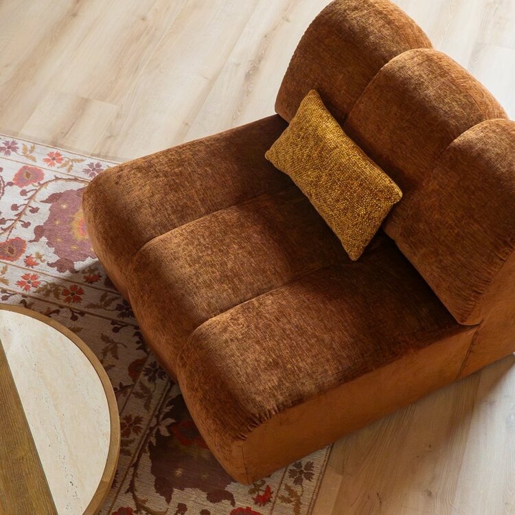 Fauteuil Luca en chenille cuivre