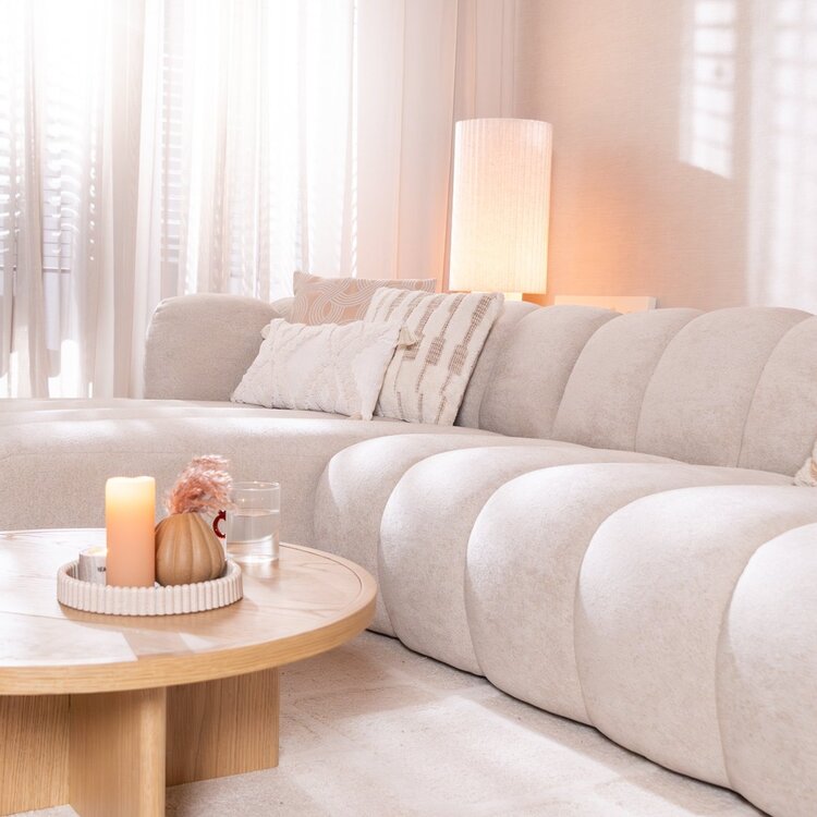 Canapé d’angle gauche Luca en tissu chenille beige