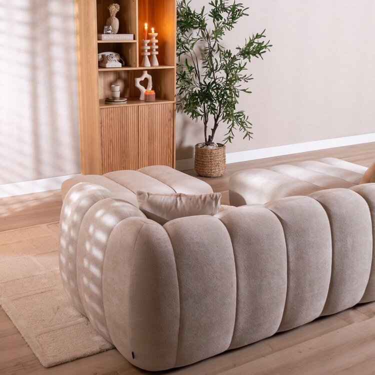 Canapé d’angle gauche Luca en tissu chenille beige