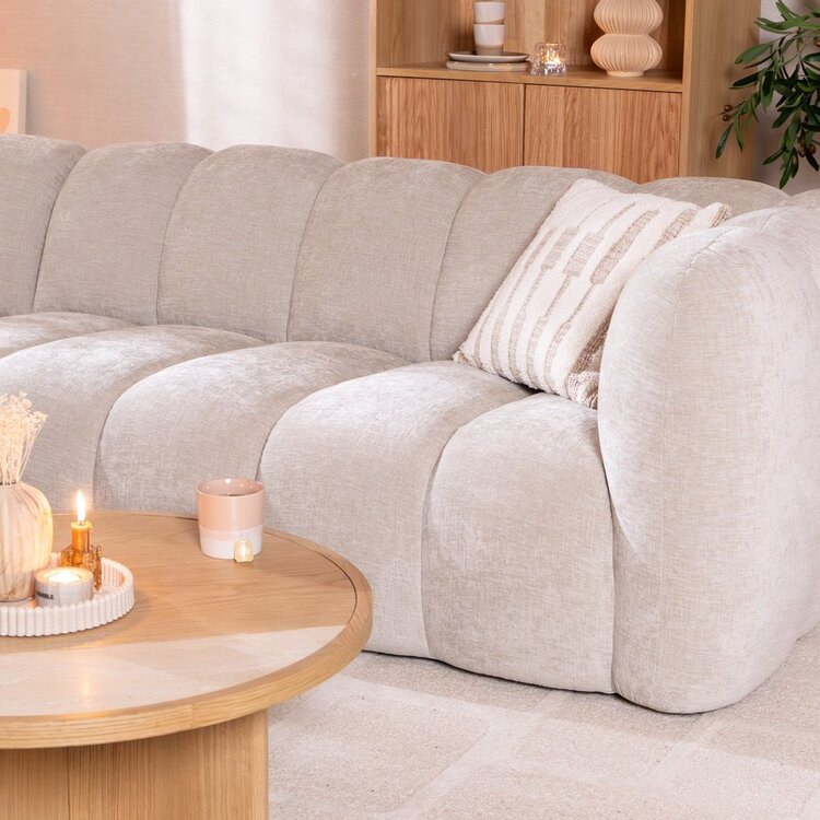 Canapé d’angle gauche Luca en tissu chenille sand