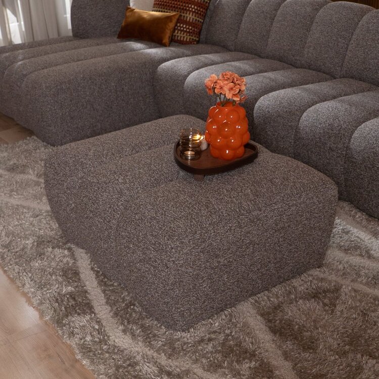 Pouf Luca en bouclé brun/gris